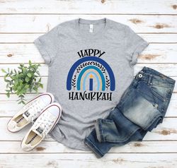 Happy Hanukkah T-Shirt Png, Menorah Hanukkah, Blue Rainbow Lit Shirt Png, Jewish Shirt Png, Chanukah Shirt Png, Gift For