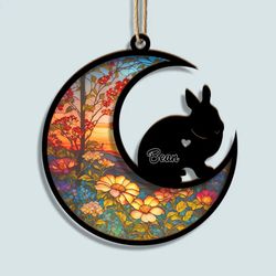 Forever Loved - Personalized Custom Suncatcher Layer Mix Ornament - Memorial Bunny