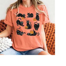 Black Cat on Pumpkin shirt, shirt for fall, Black Cat t-shirt, Halloween Black Cat Design, Fall Shirt, Cute Cat hallowee