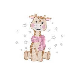 cute baby giraffe embroidery design, 3 sizes, instant download