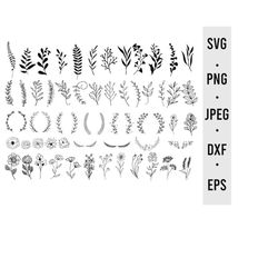 Branch SVG | Leaves SVG | Plant Botanical SVG Files for Cricut Silhouette | Hand Drawn Leaves | Printable Vector | Comme