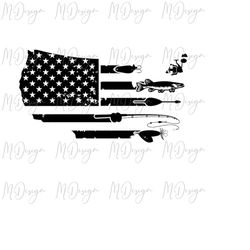 American Map Flag Fishing SVG - Fishing Design Vector for Cutting Vinyl, iron On, Sublimation - Instant Digital Download
