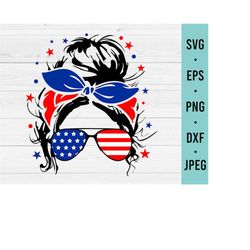 July 4th SVG | Messy Bun 4th of July SVG | Fourth of July Shirt SVG | July 4th Tank Svg Files for Cricut Silhouette | Co
