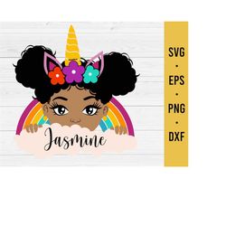 Afro Girl Peekaboo Girl SVG | Unicorn Girl SVG | Cutting Files for Cricut, Silhouette - Rainbow Unicorn Clipart - DIY Bi