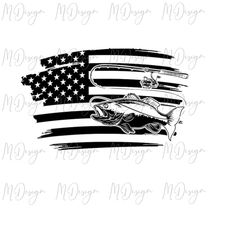 Fishing SVG American Flag Bass Fish Cutting File for Cricut, Silhouette, Vinyl - Sublimation Design for Patriotic Fisher