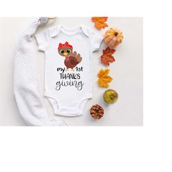 My First Thanksgiving SVG for Baby Girl - Thanksgiving Turkey with Bandana Design for Customizing Baby Body for Holidays