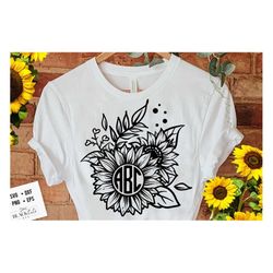 Sunflower and leaves monogram svg, Sunflower svg, Boho flower svg, Flower quotes svg, sunshine svg, kindness svg