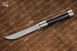 D2 tool steel Filipino Balisongs butterfly Stainless Steel walnut burl wood Inserts, Butterfly Knife, With Sheath
