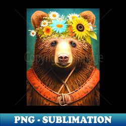 Hippie Bear Flower Child - Creative Sublimation PNG Download - Defying the Norms