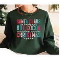 Santa Claus Hot Cocoa Christmas Lights Sweatshirt, Christmas Sweatshirt, Christmas Hoodie, Christmas Youth Sweatshirt  L