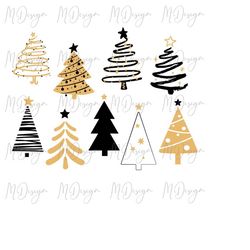 Christmas Tree SVG Files for Cricut, Silhouette Cameo - Gold and Black Trees Great for Xmas Stickers, Gift Tags, Cutting