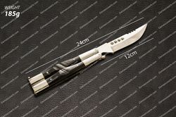 High Carbon Steel Filipino Balisongs butterfly Stainless Steel with ram Horn Inserts, Butterfly Knife With Sheath