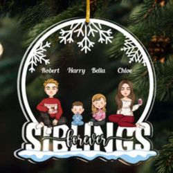 Siblings Forever With Little Ones - Personalized Snow Globe Shaped Acrylic Ornament