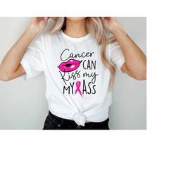 Breast Cancer SVG - Cancer Can Kiss My Ass SVG - Funny Breast Cancer Awareness Shirt Design with Lips and Pink Ribbon -
