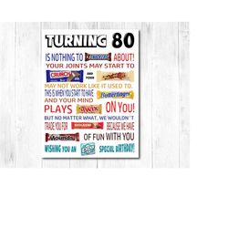80th Birthday Funny Candy Poster Printable PDF - Sarcastic 80th Birthday Gift for Men Women Idea from Friends, Family -
