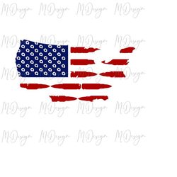 American Flag Map with Bullets SVG Design Cutting File for Cricut, Silhouette, Vinyl Cut Decals, Iron on - Great for 4th