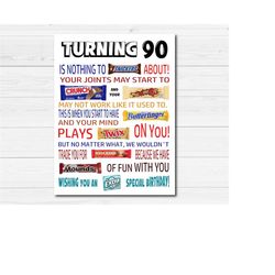 90th Birthday Funny Candy Poster Printable PDF - Sarcastic 90th Birthday Gift for Men Women Idea from Friends, Family -