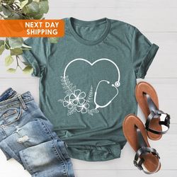 cute nurse t-shirt png, floral stethoscope shirt png, medical assistant tees, nursing school gift, healthcare gift,docto
