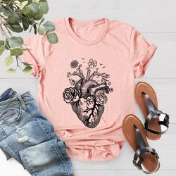 Floral Heart Tee Shirt PNG, Nurse Shirt PNG, Doctor Shirt PNG, Heart Surgery, Cardiac Shirt PNG, Flowers Heart Shirt PNG