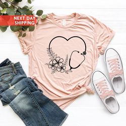 floral stethoscope shirt png, cute nurse t-shirt png, nursing school gift,xmas gift for nurse, healthcare gift, doctor t