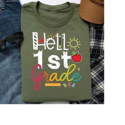 Hello 1st First Grade Teacher Shirt Funny Retro Back To School Gifts Tshirt For Elementary Teachers Girls Boys Kids  Fir