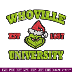 Grinch Whoville University Christmas Embroidery design, Grinch Christmas Embroidery, logo design, Digital download.