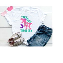 Three Rex SVG Birthday Girl Shirt Design Cut File for Cricut, Silhouette, Vinyl Cutting, Iron On- T-Rex Cute Dinosaur SV