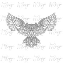 Mandala Owl SVG Cutting File for Cricut, Silhouette, Vinyl, Iron On -  Flying Bird Zentangle Design for Customizing T Sh