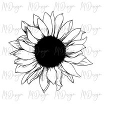 Black and White Sunflower SVG Cut File for Cutting Machines Cricut, Silhouette - Great for Vinyl, Iron On Printing, Subl