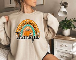 Rainbow Thankful  Shirt Png, Thanksgiving Color Rainbow TShirt Png, Thanksgiving Vibes Shirt Png, Thanksgiving Lover Gif