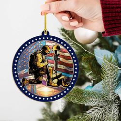 Patriotic Christmas Ornaments: Kneeling American Soldier - Perfect Veteran Day Gift Idea!