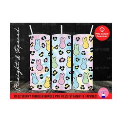 Easter Peeps With Tie Dye And Leopard, Pastel Leopard Peeps 20oz Skinny Tumbler Sublimation Design Straight & Tapered PNG Files