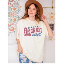 Comfort Colors America Shirt, Retro America The Beautiful Tshirt, 4th Of July Retro Shirt, USA Comfort Colors Tshirt, LS