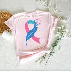 Feather Pink Blue Ribbon TShirt PNG, Thyroid Cancer Gift, Thyroid Awareness Shirt PNG, Thyroid Fighter Support Tee, Canc