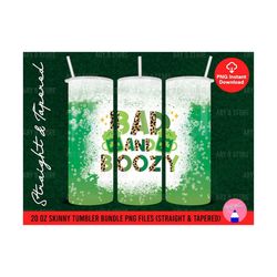 Bad And Boozy With Leopard, Green Beer, St. Patrick's Day, Lucky 20oz Skinny Tumbler Sublimation Design (Straight & Tapered) PNG Files