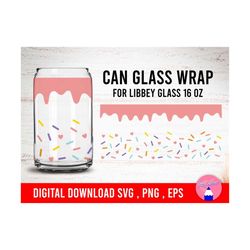 sweet donut drip and heart sprinkles, donut, cake dripping 16oz can glass, libbey glass, beer can glass wrap svg png eps files