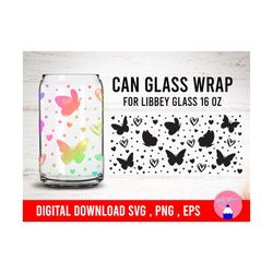 butterflies hearts, butterfly, hello spring 16oz can glass, libbey glass, beer can glass wrap svg png eps files