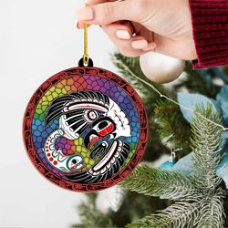 Haida Raven & Salmon Art Suncatcher: Unique Christmas Ornaments