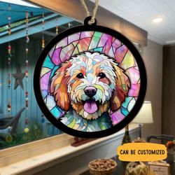 Merry Christmas Decorations: Customized Goldendoodle Suncatcher Ornament for Pet Lovers
