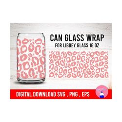 pink leopard, cheetah print, leopard print 16oz can glass, libbey glass, beer can glass wrap svg png eps files