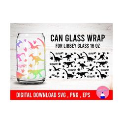 dinosaur with rawr 16oz can glass, libbey glass, beer can glass wrap svg png eps files