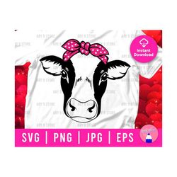 Girl Cow Head Bandana Svg Png Eps Digital File | Valentine Farm Cow Decal Cricut File For DIY T-shirt, Mug, Sticker, Decoration, Girl Gift