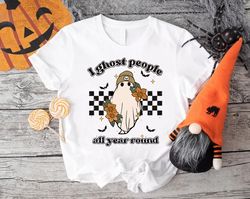 Retro Ghost Tee, Gift For Halloween, I Ghost People All Year Round Shirt PNG, Checkered Floral Ghosts T-Shirt PNG, Spook