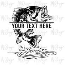 Fishing SVG Split Bass Fish for Custom Text - Fishing Cut File for Cricut, Silhouette, Vinyl Cutting, Stencil Making - F