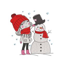 Cute Winter Girl Embroidery Design, 5 sizes, Instant Download