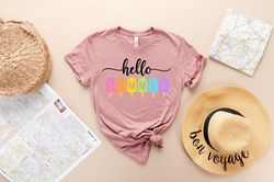 Hello Summer Shirt Png - Popsicle Written Summer Welcome Outfit - Colorful Holiday T-Shirt Png - Family Vacation Apparel