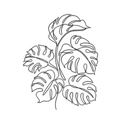 Monstera leaf embroidery design, One line art embroidery design, 7 sizes, Instant Download
