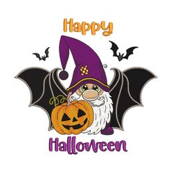 Halloween Gnome Embroidery Design, Happy Halloween Embroidery File, 3 sizes, Instant Download