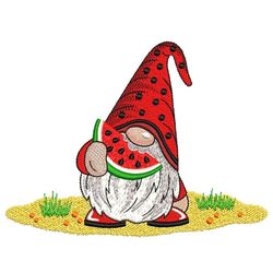Summer Gnome with a Watermelon Embroidery Design, 3 sizes, Instant Download