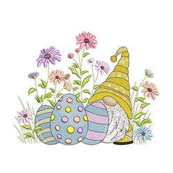 Easter Floral Gnome Embroidery Design, 4 sizes, Instant Download